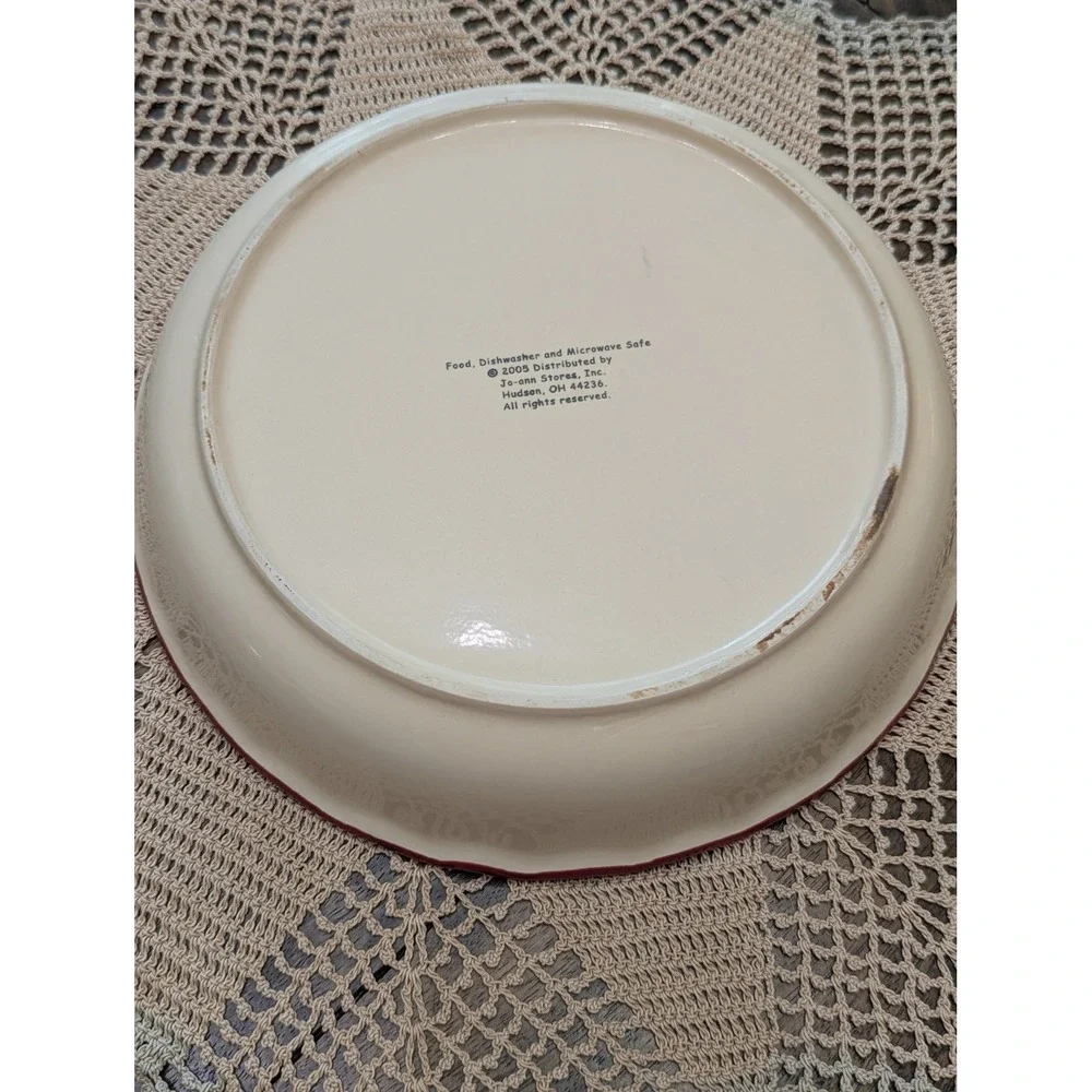 Vintage 2005 Apple Pie Recipe Scalloped Red Rim Pie Dish 10.5in